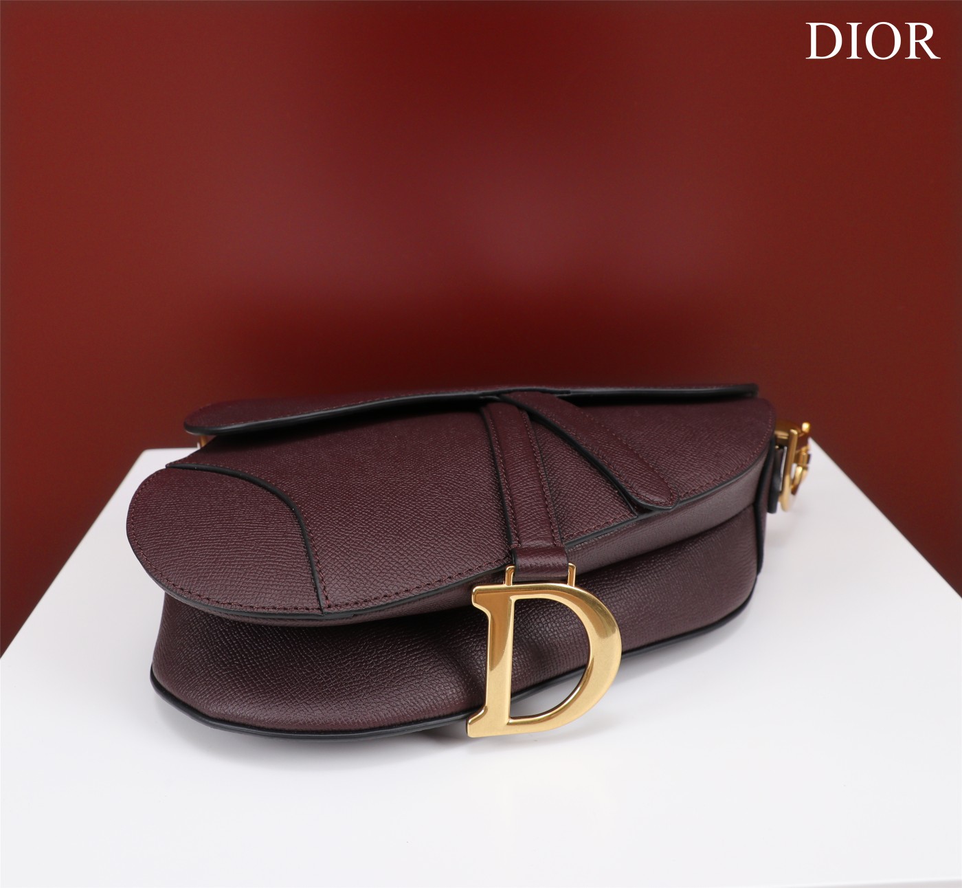 Saddle Bag with Strap Barolo Grained Calfskin